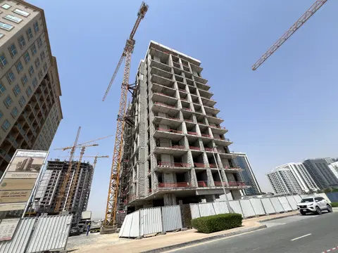 A 99, DubaiLand Residence Complex construction progress — 1 July 2026, 45.15% complete, photo 1 of 6