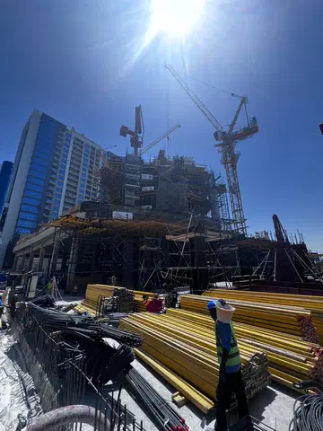 Binghatti Aquarise, Business Bay construction progress — 14 May 2026, 21.04% complete, photo 4 of 4
